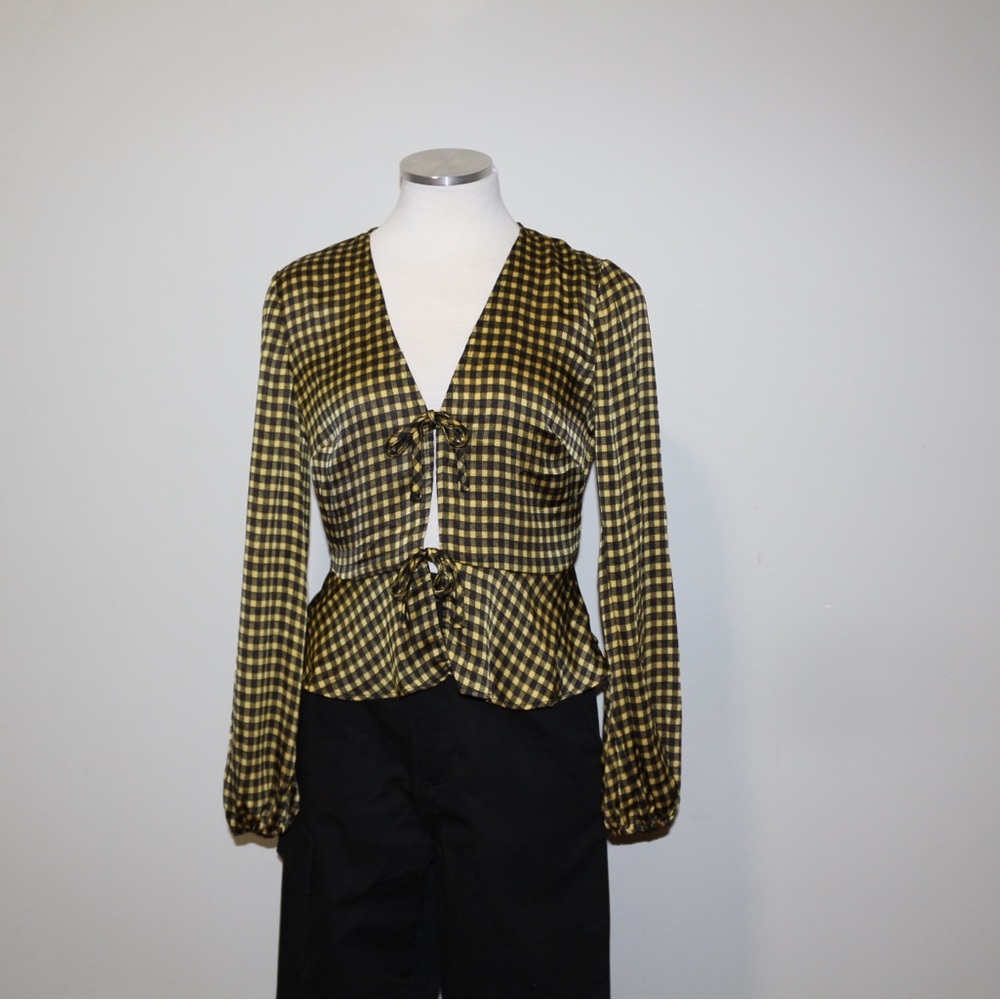 The Fifth Label | The Fifth Tie Front Long Sleeve Plaid Top in Yellow